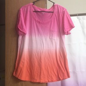 Pink, white, orange ombré short sleeve shirt